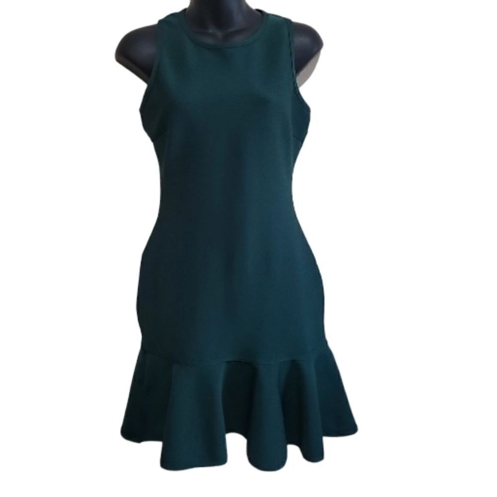 Aqua Women Green Stretch Sleeveless Ruffle Mini Party Bodycon Dress Size S - Picture 3 of 9